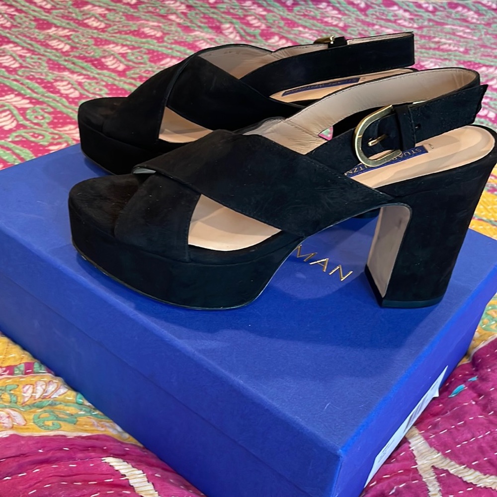 Stuart Weitzman Black Suede Platform Heels